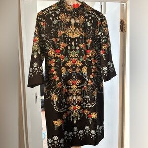 Zaful Black Dress with Gold and Red Floral Patterns